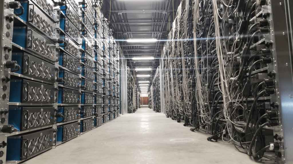 Bitcoin mining facility facing economic pressure during price declines.