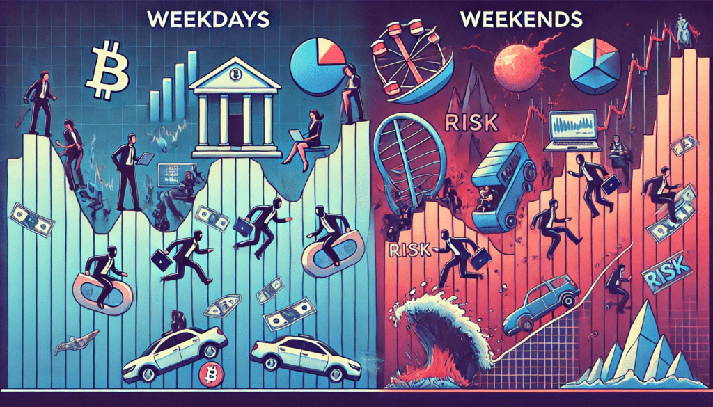 Crypto market dominated by retail and algorithmic trading during weekend sessions.